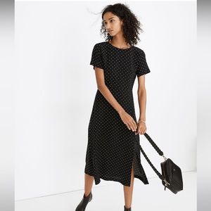Madewell Crewneck Silk Dress in Polka Dot